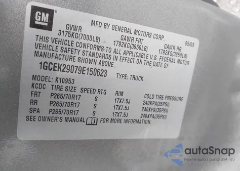 2009 Chevrolet Silverado 1500 Lt from USA, damaged, VIN 1GCEK29079E150623